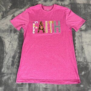 White Stitch Women's Small Graphic T-Shirt Faith Patch Work Pink Soft Shirt